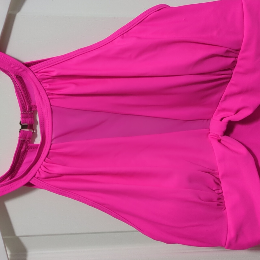 Pink High Neck Mesh Ruched One Piece Swimsuit Size 16W - Picture 4 of 8